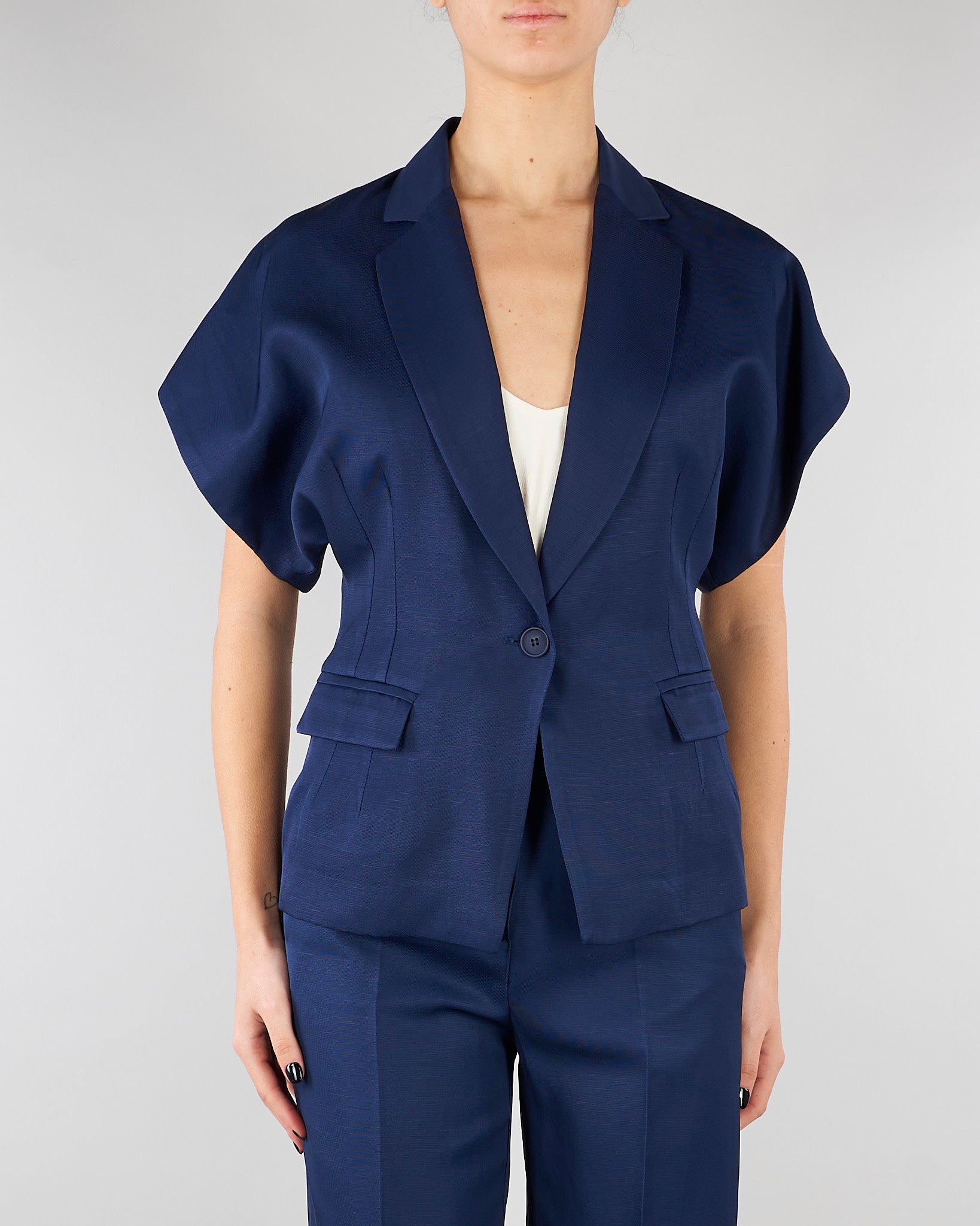 Giacca Blu in misto viscosa e lino con maniche corte SP5CO003 3000 ICONA 