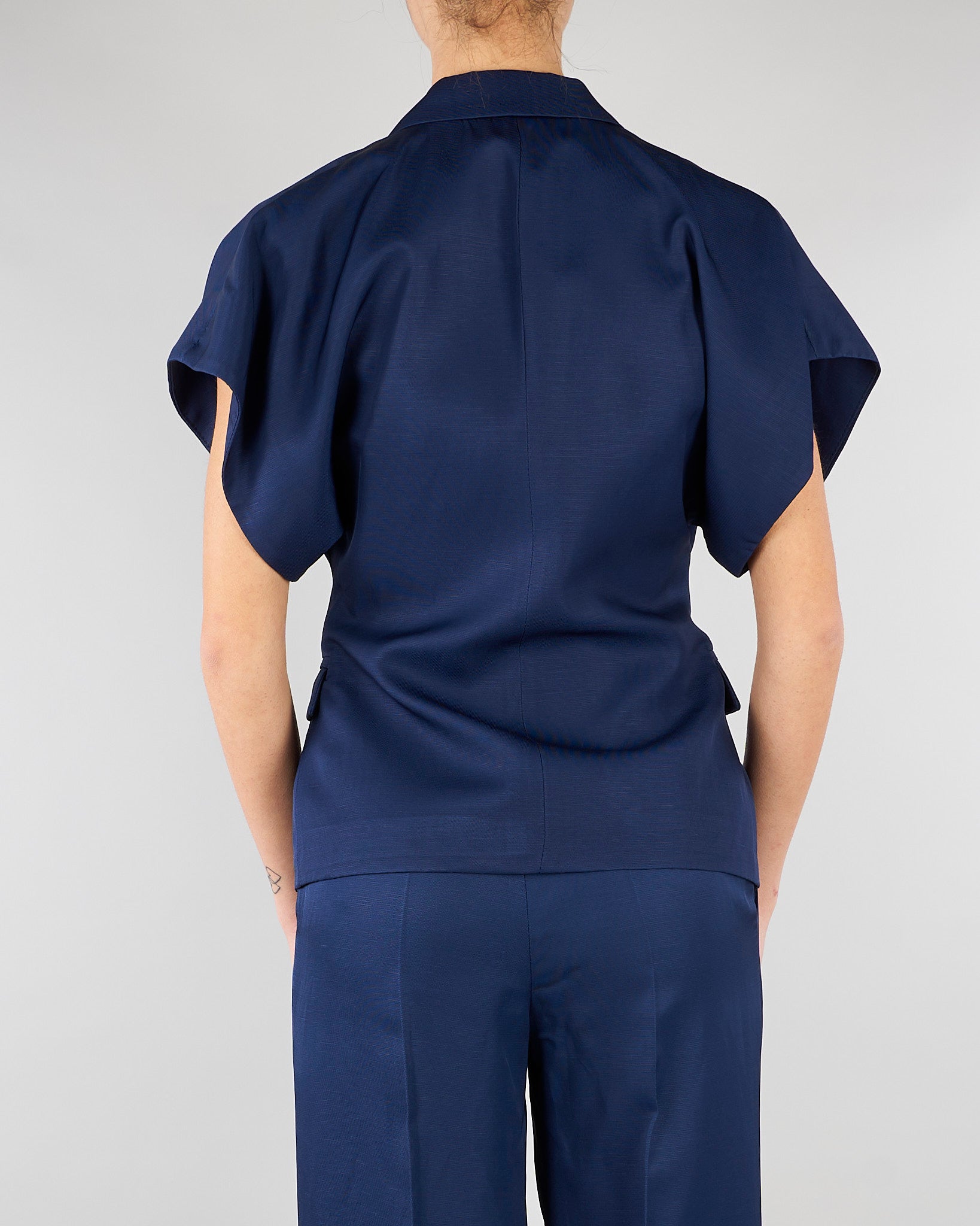 Giacca Blu in misto viscosa e lino con maniche corte SP5CO003 3000 ICONA 