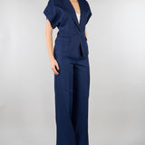 Giacca Blu in misto viscosa e lino con maniche corte SP5CO003 3000 ICONA 