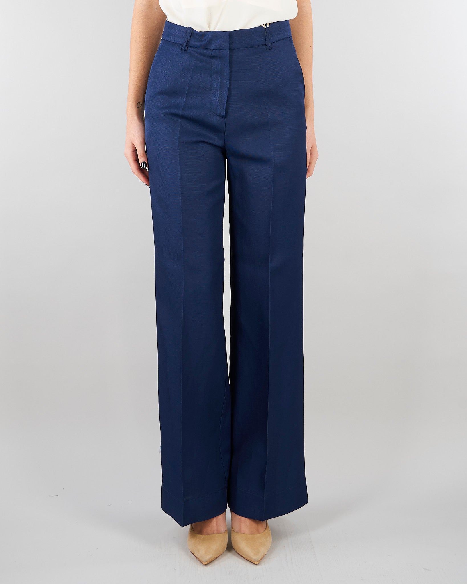 Pantalone Blu in misto viscosa e lino SP5CO005 3000 ICONA 