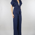 Pantalone Blu in misto viscosa e lino SP5CO005 3000 ICONA 