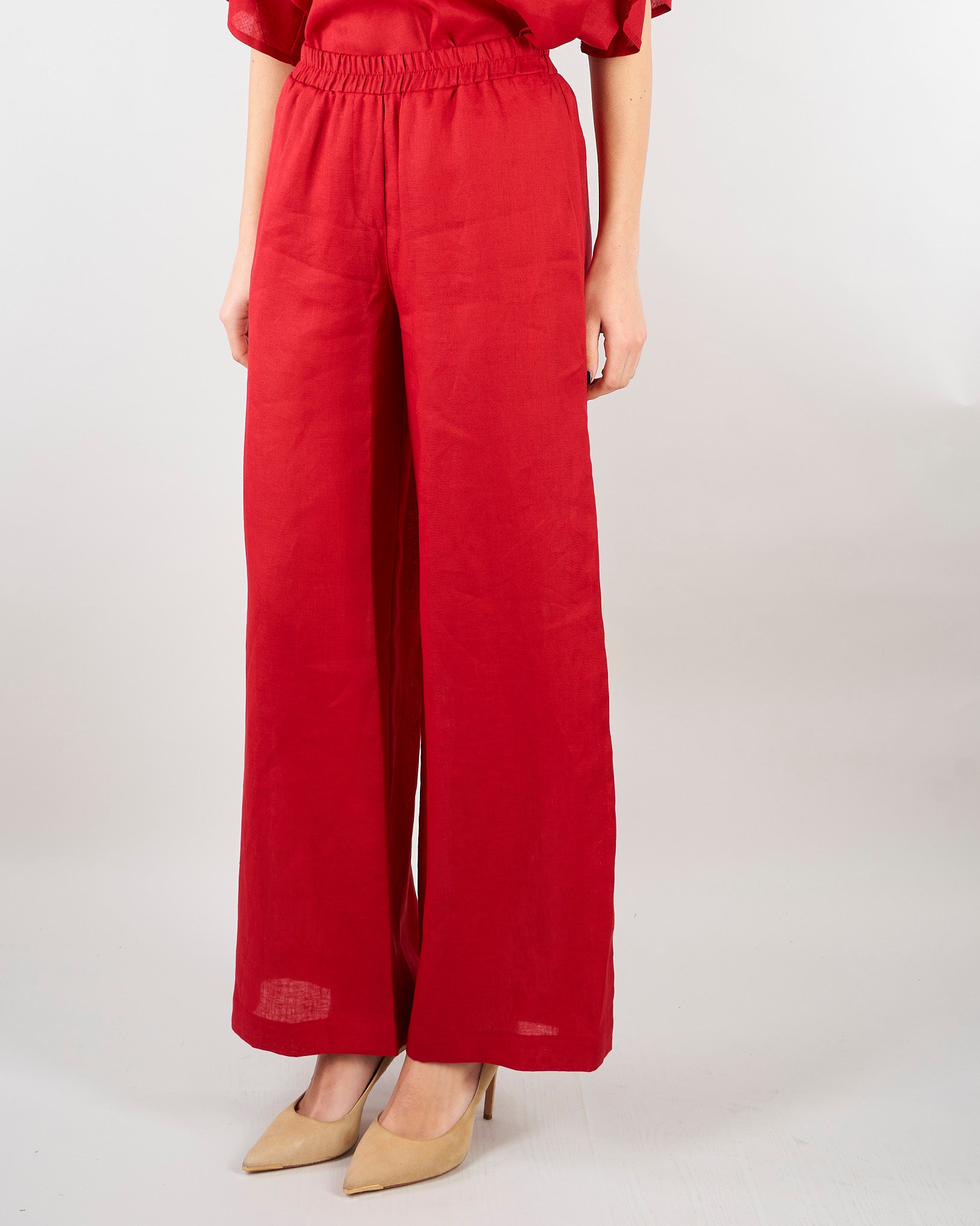 Pantalone Rosso in lino wide leg SP5LE038 4031 ICONA 