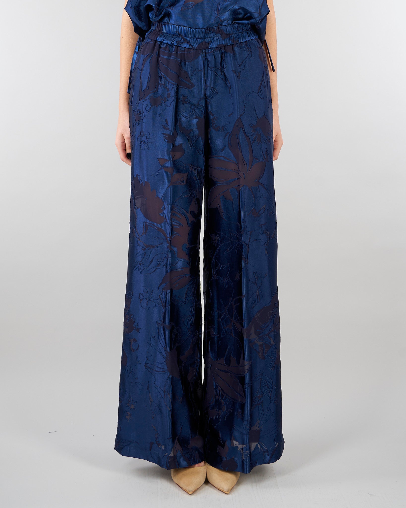 Pantalo jacquard Blu wide leg SP5MR028 3000 ICONA 