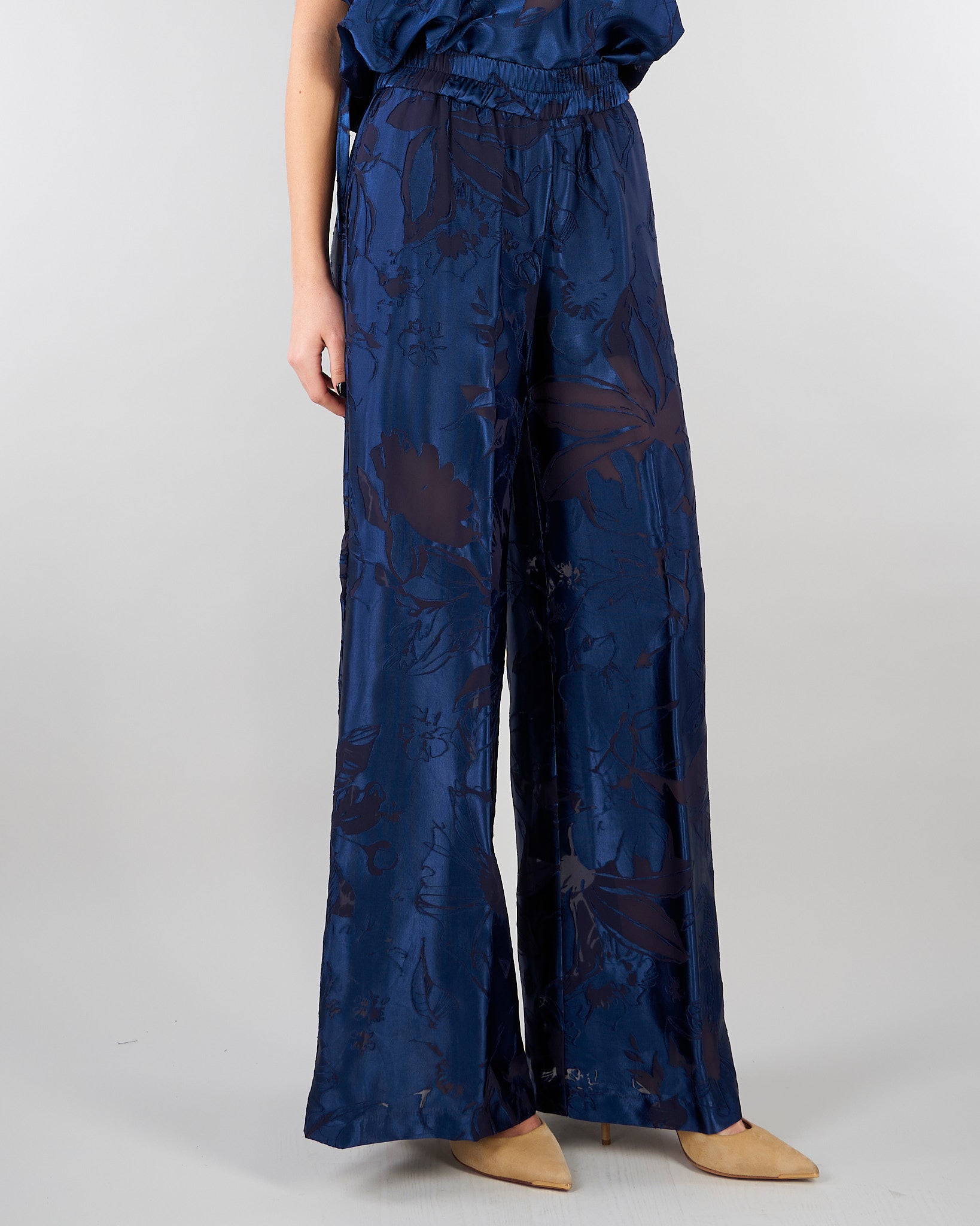 Pantalo jacquard Blu wide leg SP5MR028 3000 ICONA 