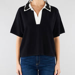 Maglia polo Nero con colletto a contrasto con applicazioni in paillettes SP5NT009 0001 ICONA 