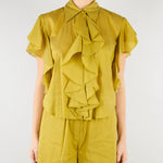Camicia Verde Olio in misto cotone con rouches SP5TZ004 2000 ICONA 