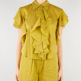 Camicia Verde Olio in misto cotone con rouches SP5TZ004 2000 ICONA 