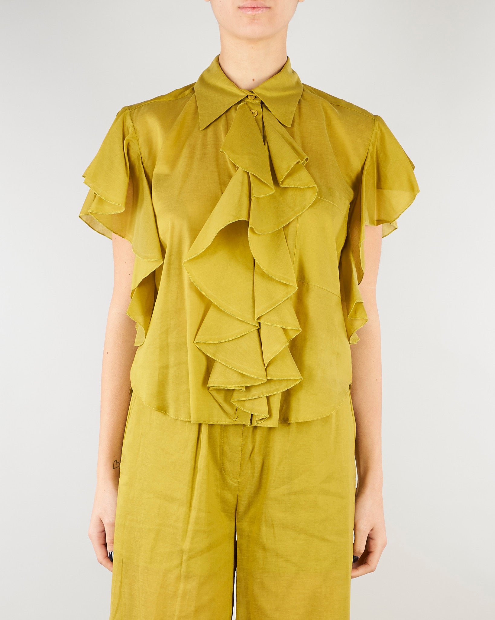 Camicia Verde Olio in misto cotone con rouches SP5TZ004 2000 ICONA 