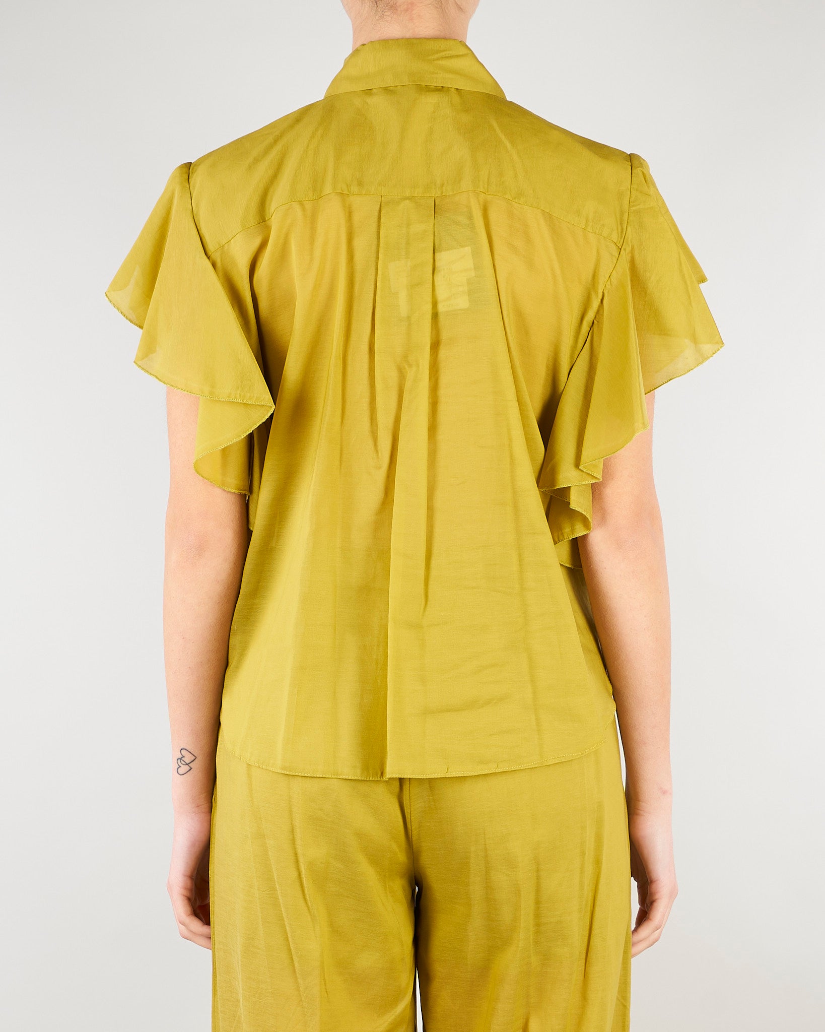 Camicia Verde Olio in misto cotone con rouches SP5TZ004 2000 ICONA 