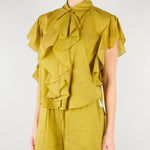 Camicia Verde Olio in misto cotone con rouches SP5TZ004 2000 ICONA 