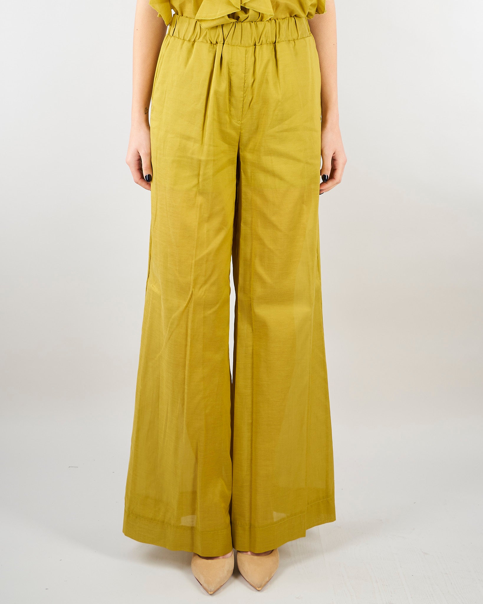 Pantalone Verde Olio wide leg in misto cotone SP5TZ010 2000 ICONA 