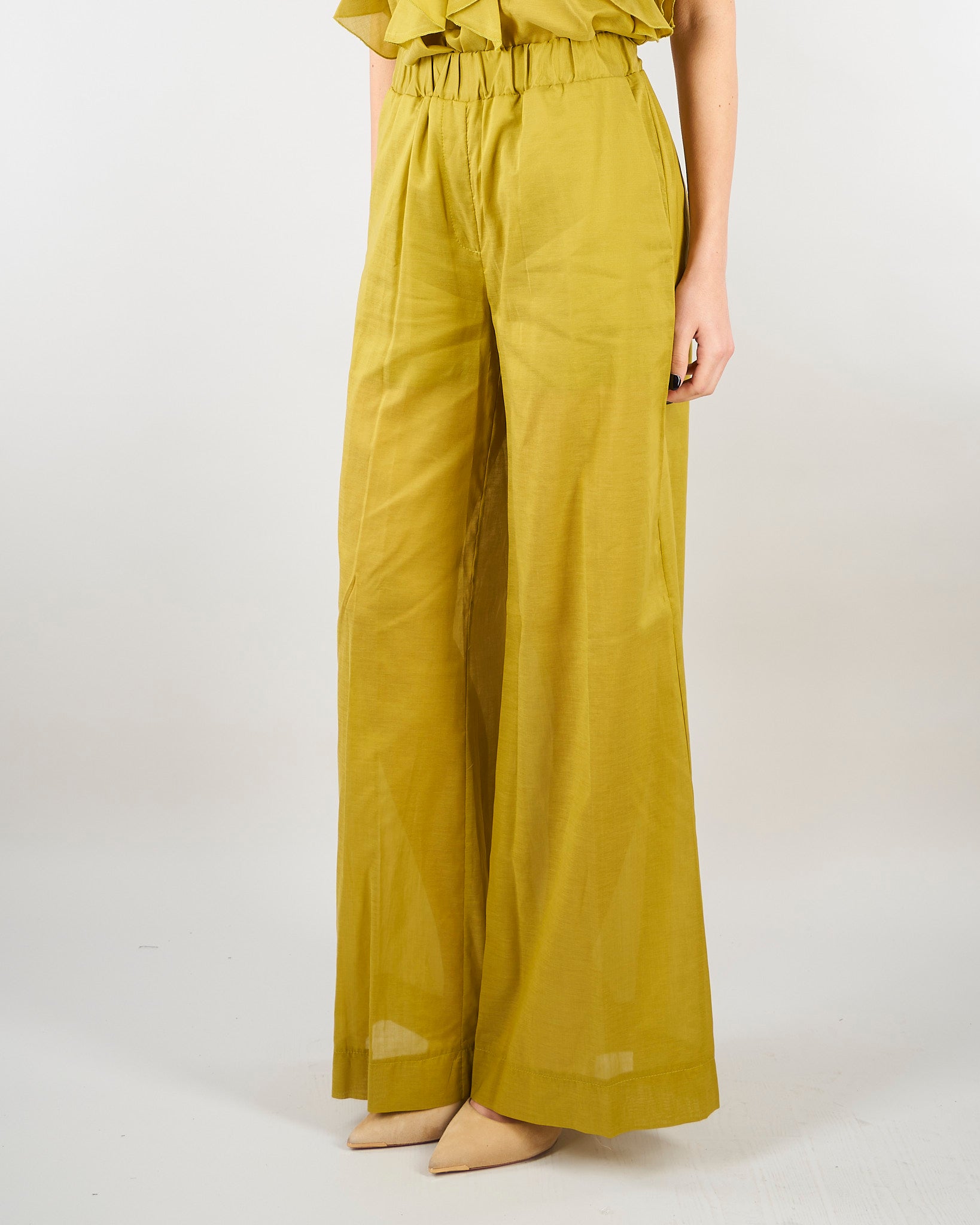 Pantalone Verde Olio wide leg in misto cotone SP5TZ010 2000 ICONA 