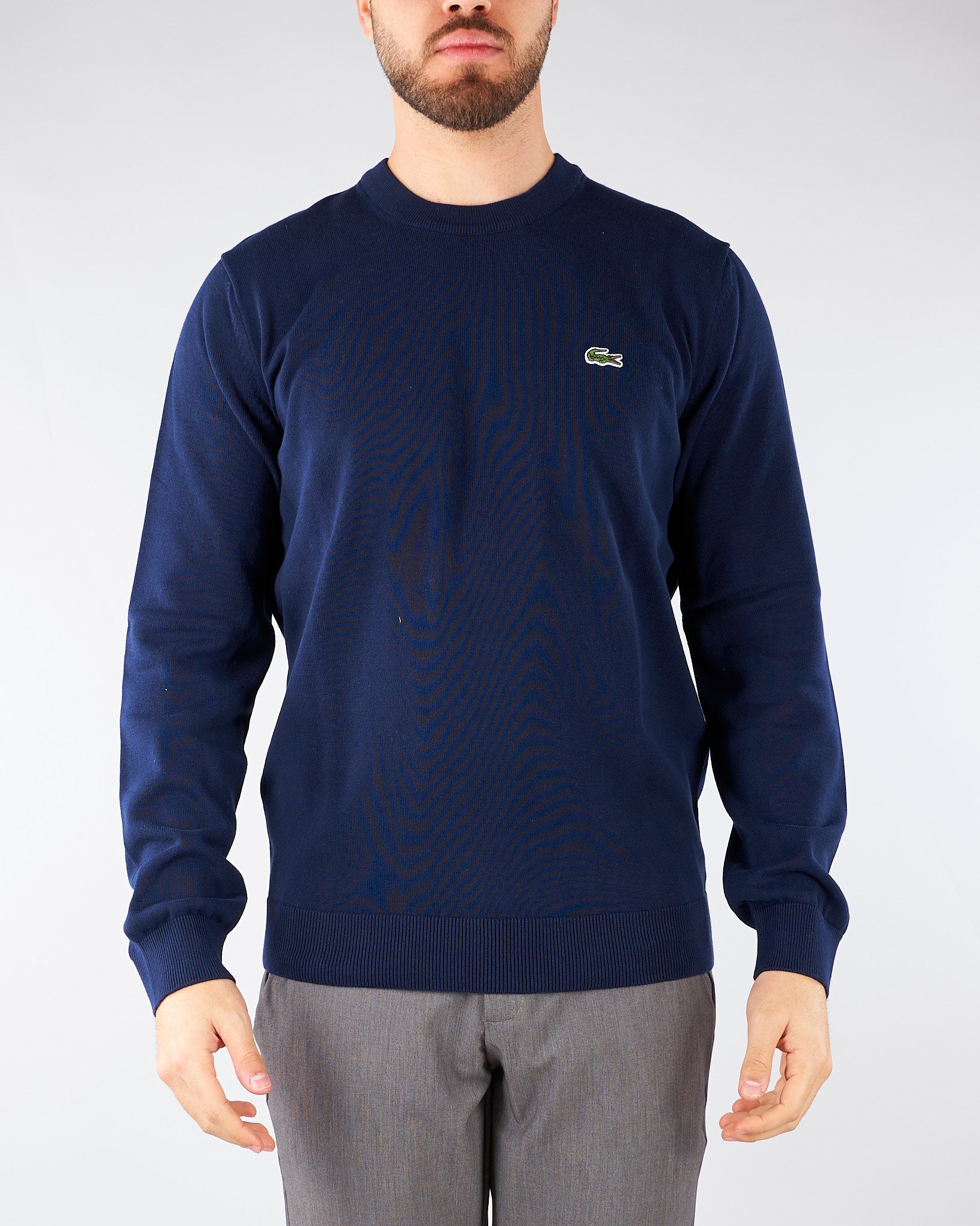 Pullover Blu girocollo monocromatico in cotone AH1985 166 LACOSTE 