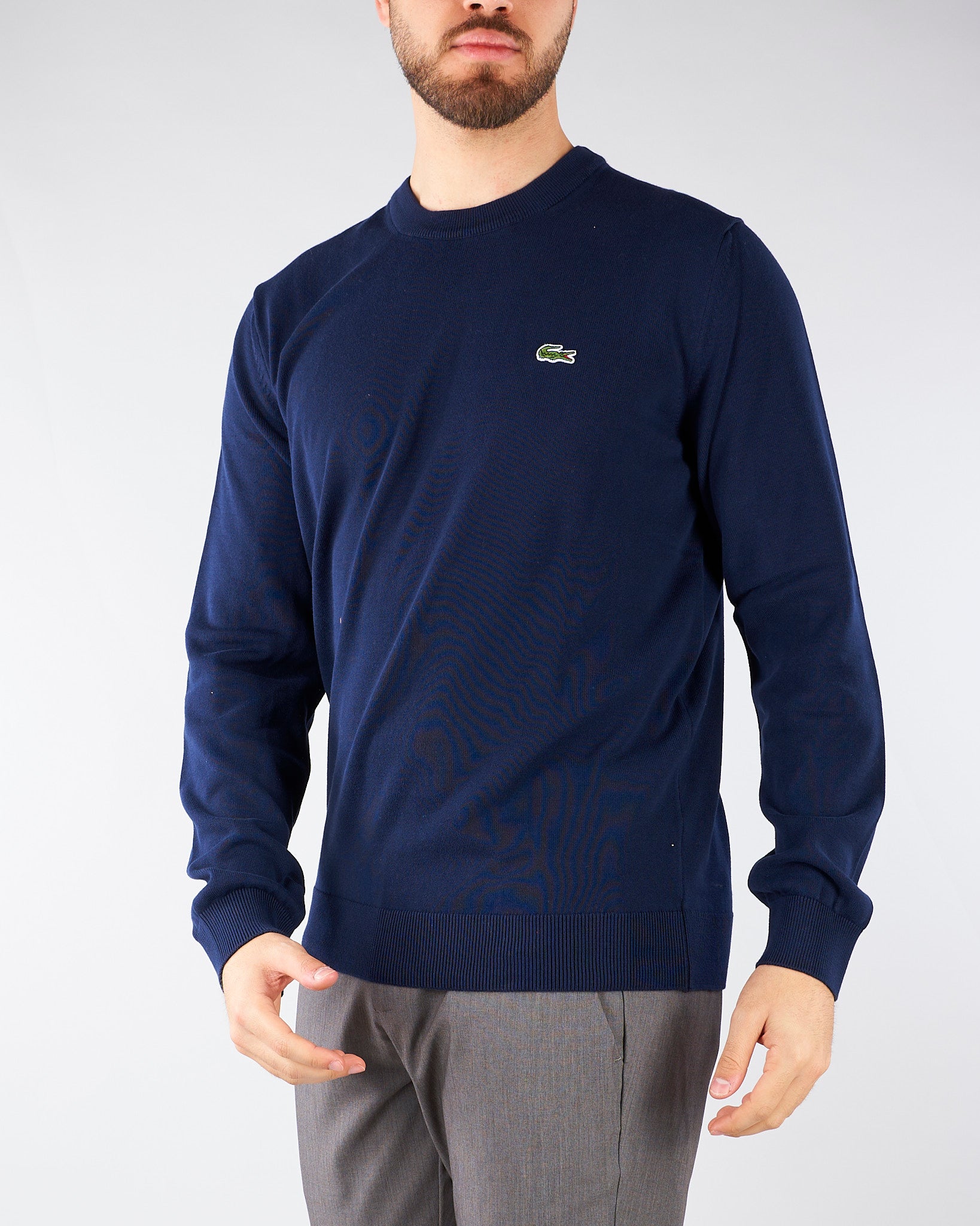 Pullover Blu girocollo monocromatico in cotone AH1985 166 LACOSTE 