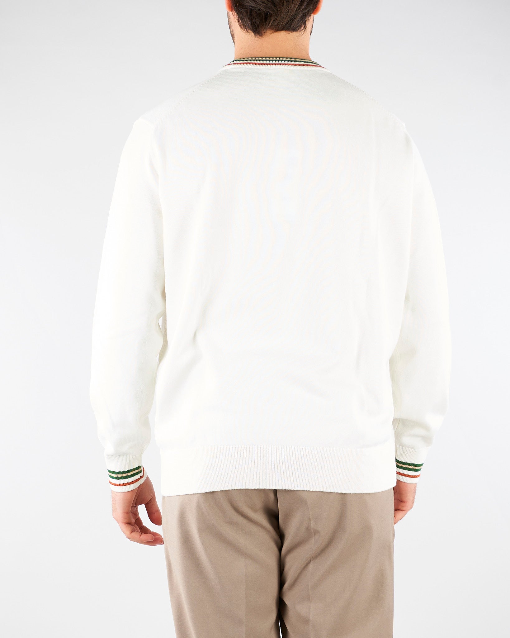 Maglione Bianco in jersey di cotone con righe AH5158 X0N LACOSTE 