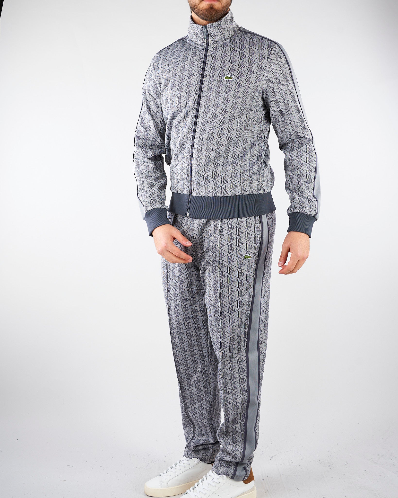 Felpa Grigio in jacquard con zip Paris SH1368 41I LACOSTE 