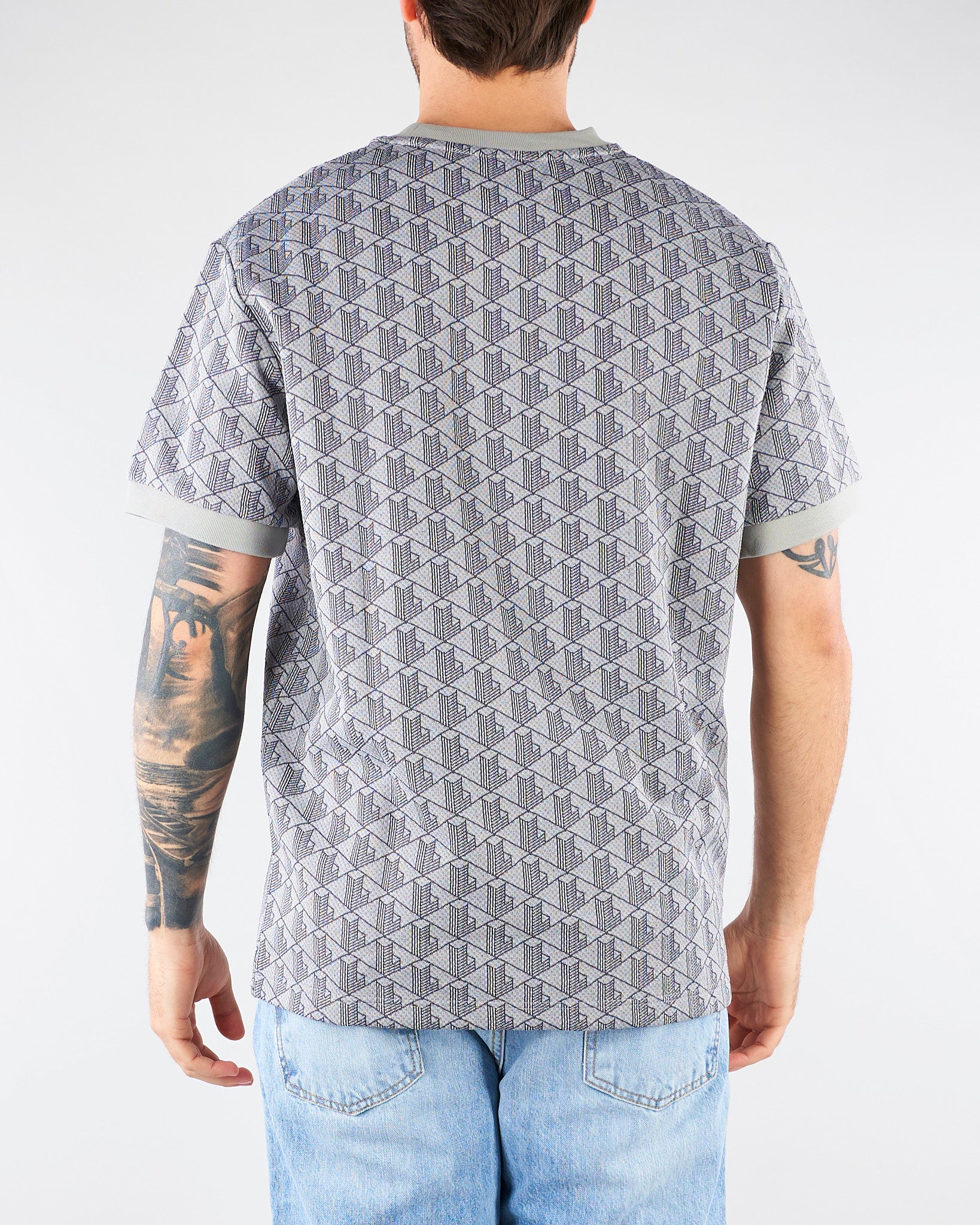 T-shirt Grigio slim fit con monogramma jacquard TH1197 41I LACOSTE 