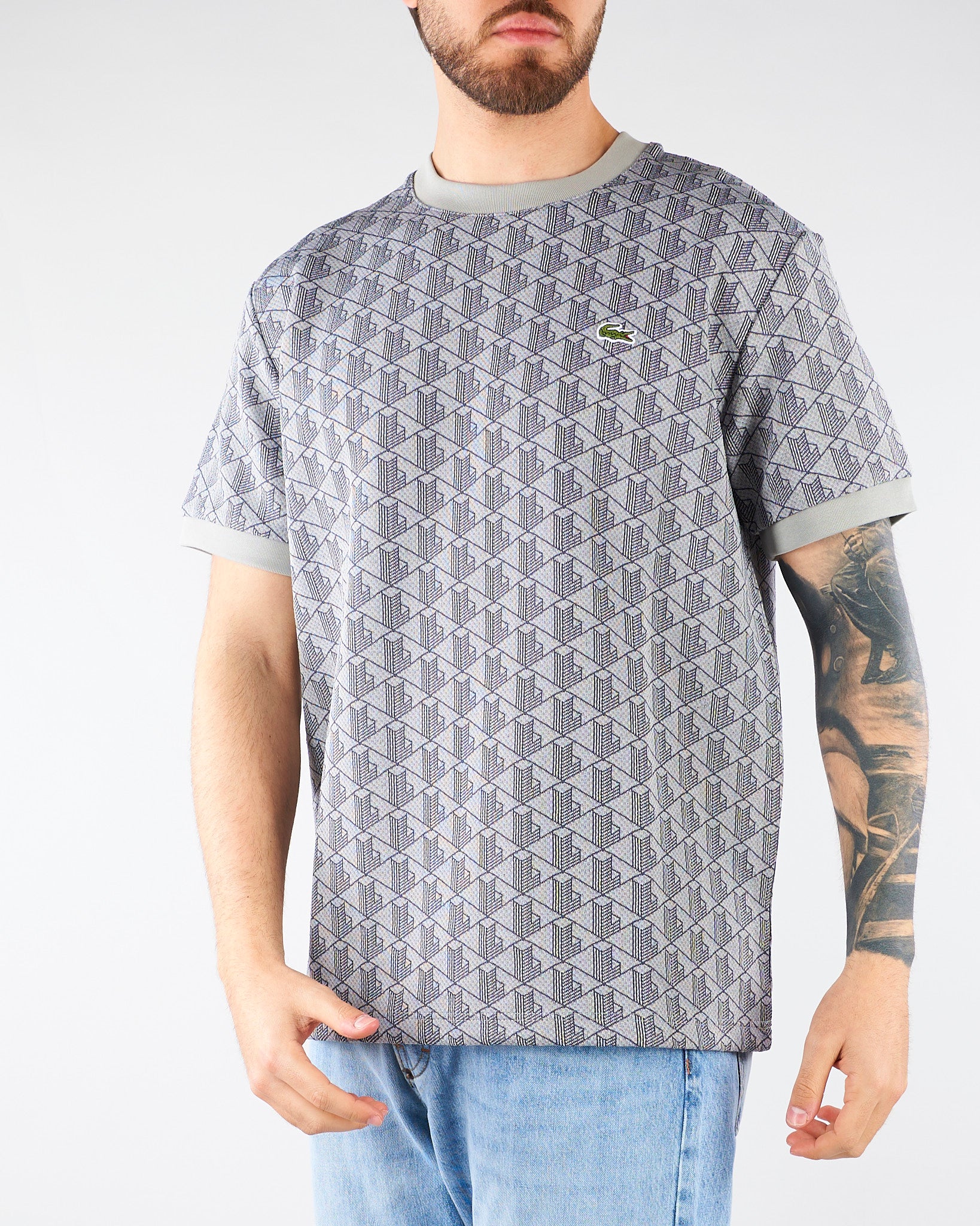 T-shirt Grigio slim fit con monogramma jacquard TH1197 41I LACOSTE 