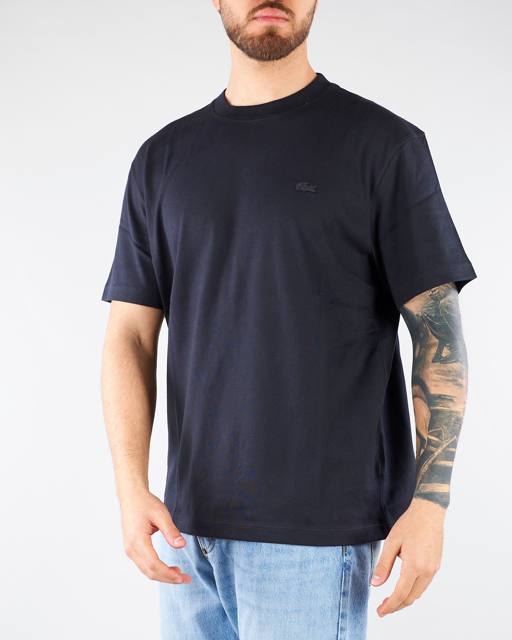 T-shirt Blu in cotone con stampa sul retro TH1750 350 LACOSTE 