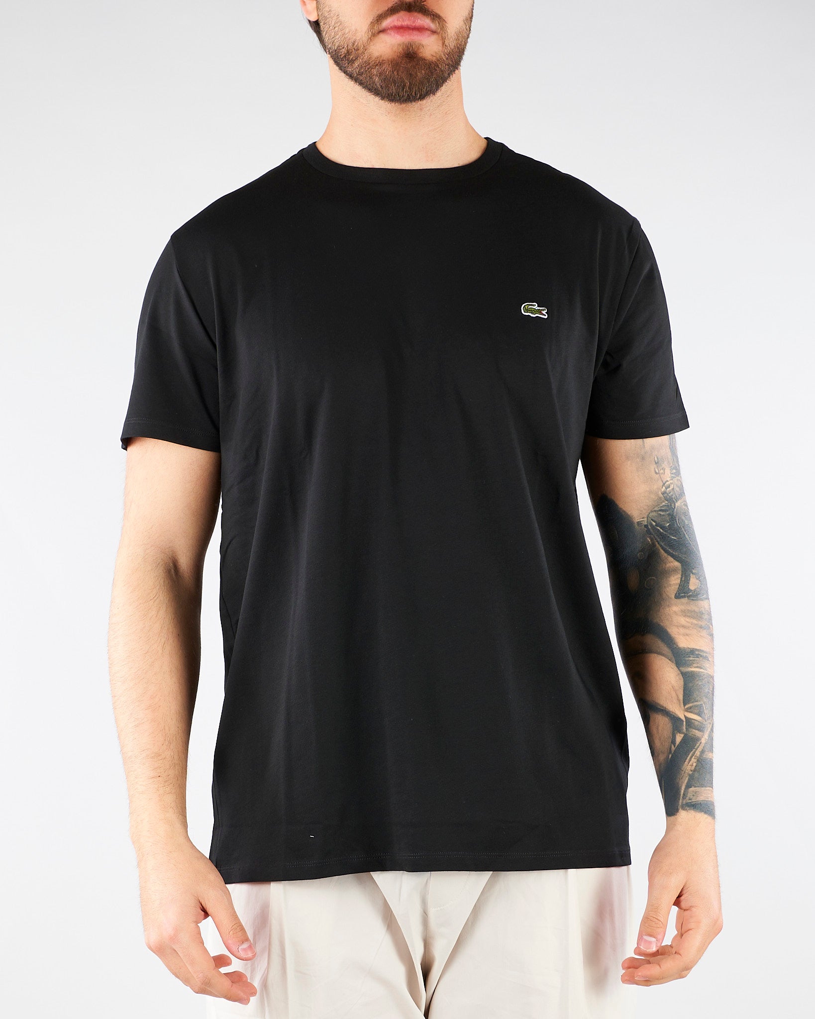 T-shirt Nero in cotone Pima TH6709 031 LACOSTE 