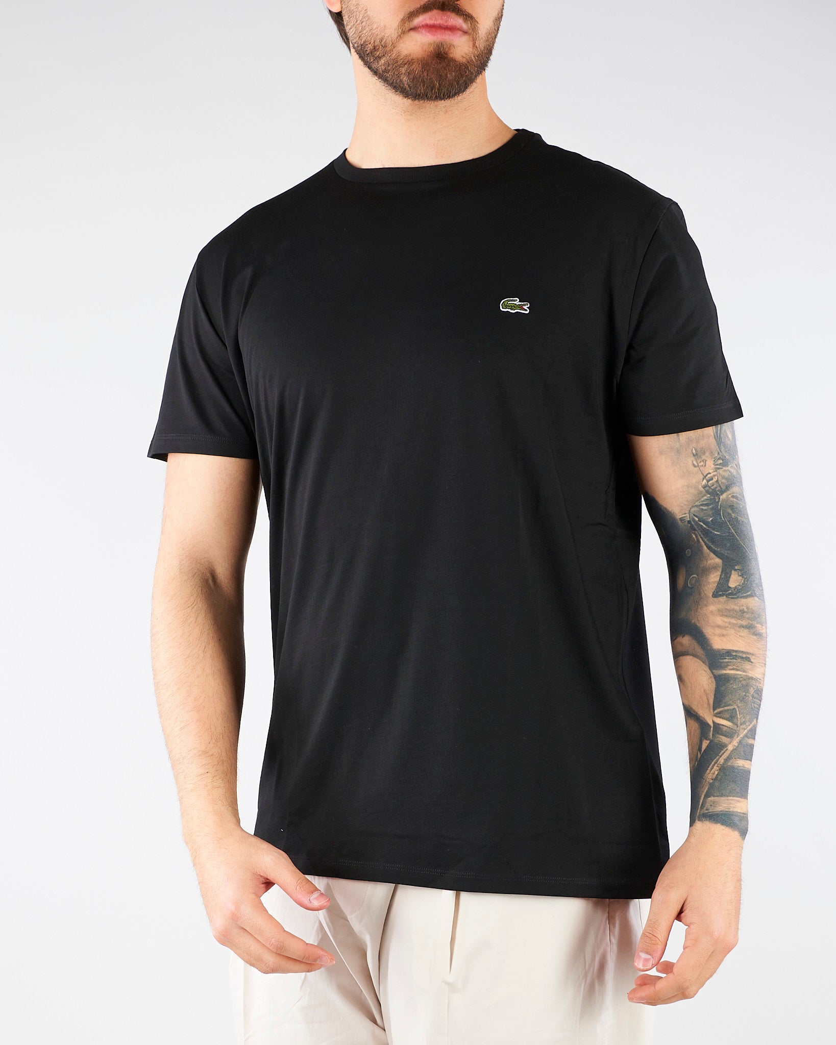 T-shirt Nero in cotone Pima TH6709 031 LACOSTE 