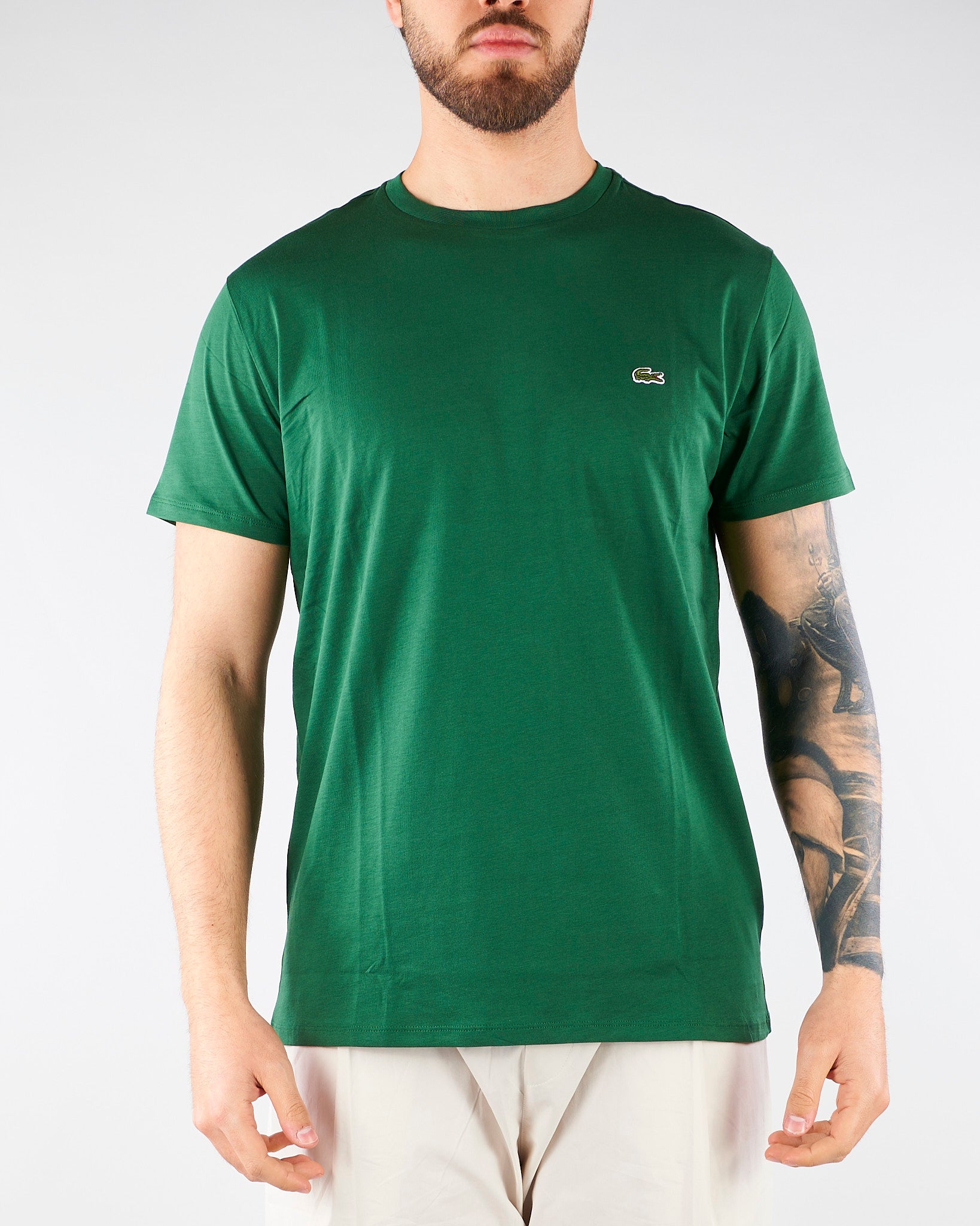 T-shirt Verde in cotone Pima TH6709 132 LACOSTE 
