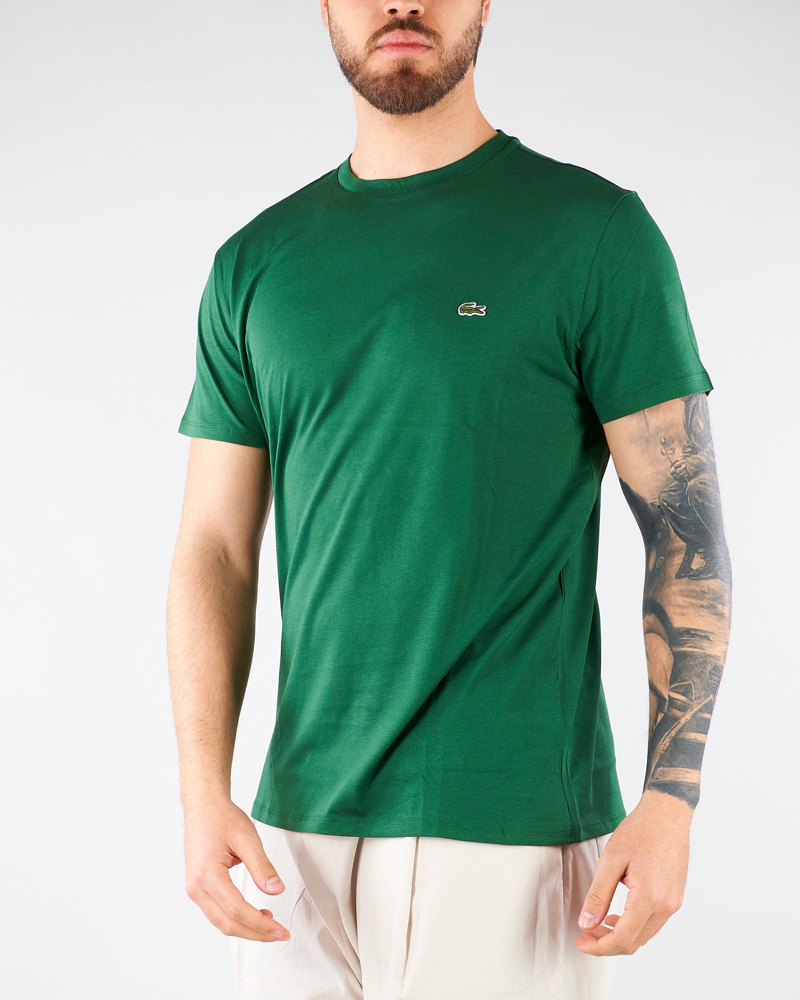 T-shirt Verde in cotone Pima TH6709 132 LACOSTE 