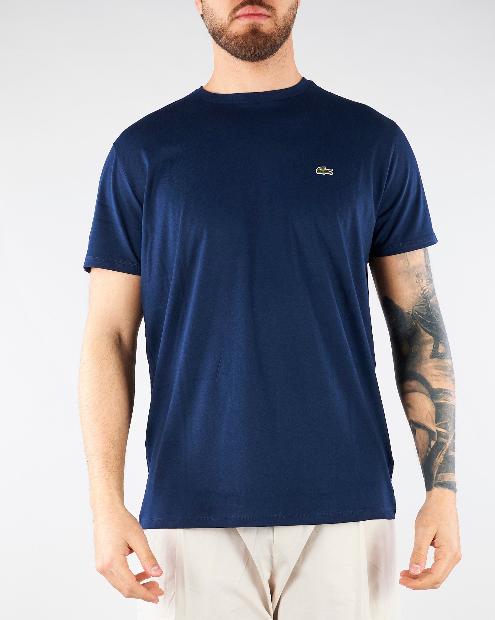 T-shirt Blu in cotone Pima TH6709 166 LACOSTE 