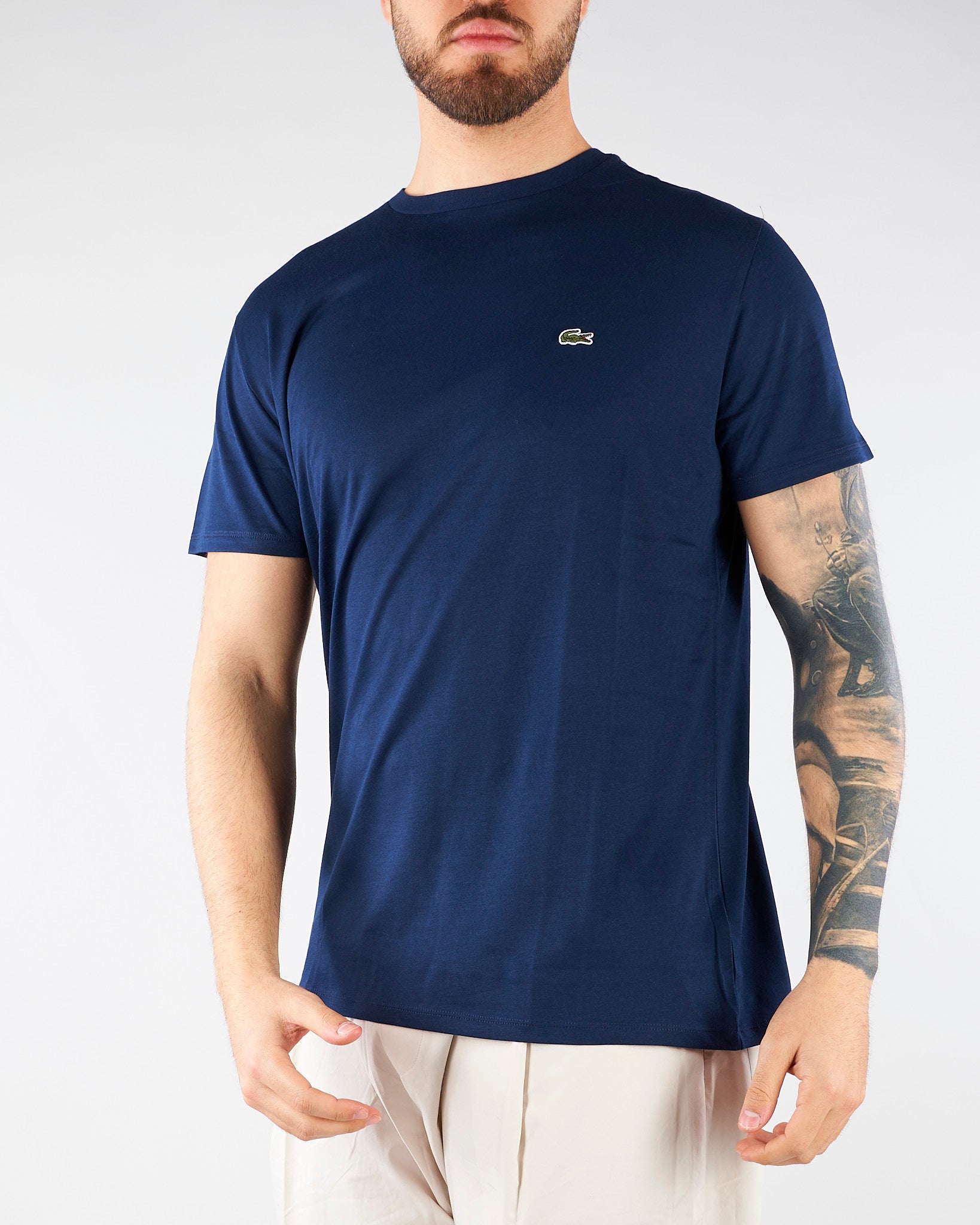 T-shirt Blu in cotone Pima TH6709 166 LACOSTE 