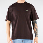 T-shirt Marrone in cotone con logo TH7318 3LA LACOSTE 