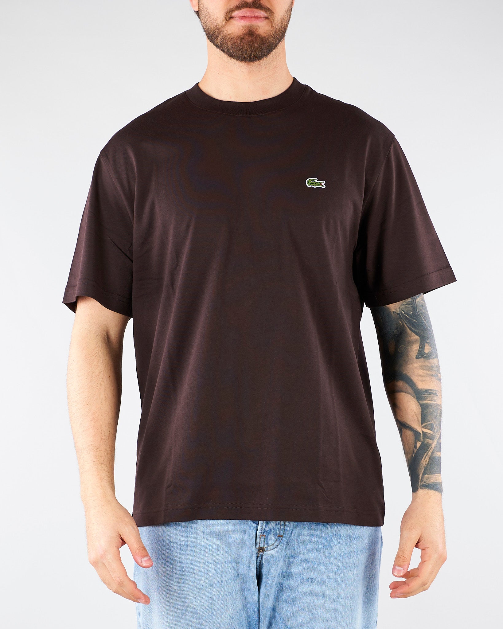 T-shirt Marrone in cotone con logo TH7318 3LA LACOSTE 