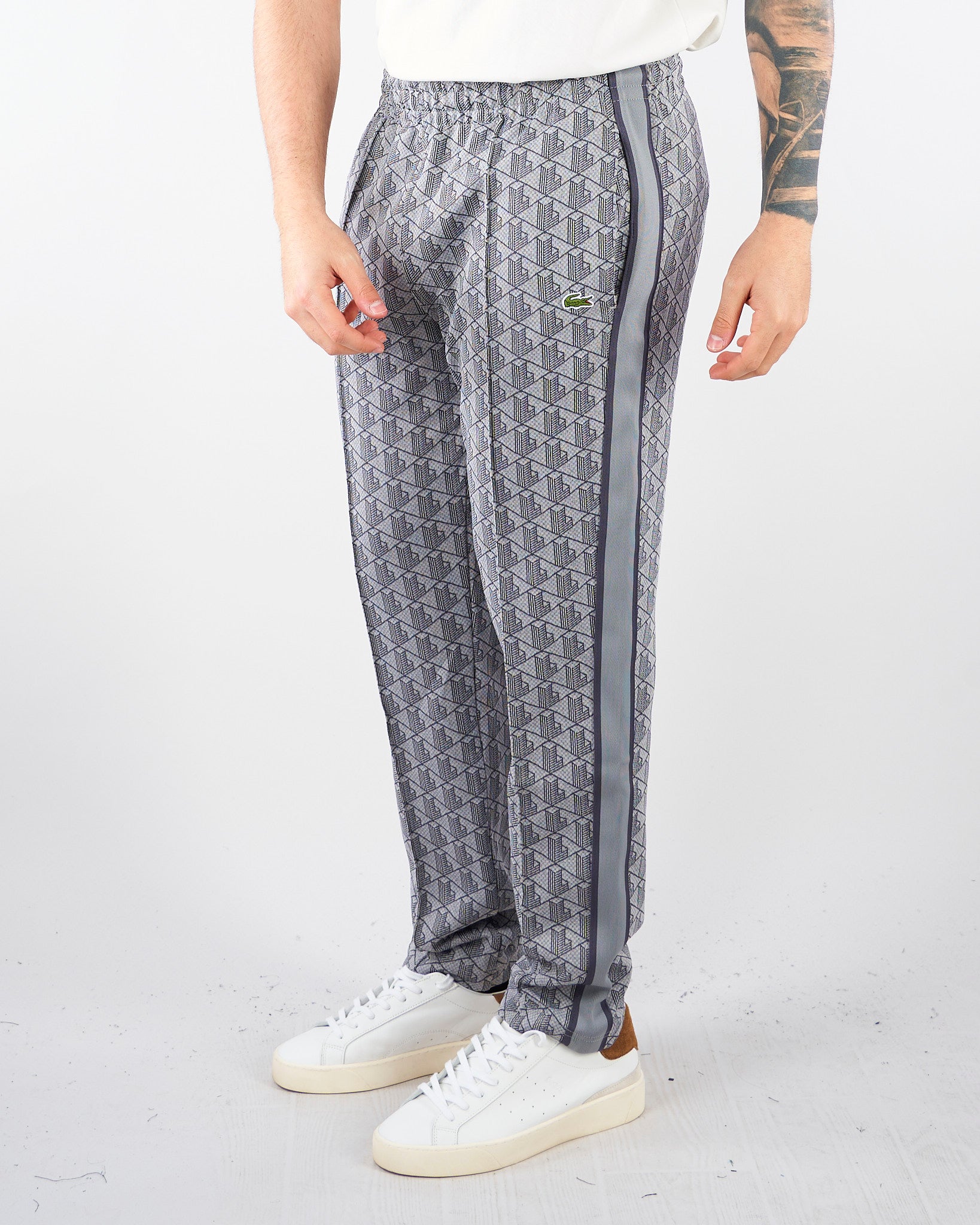 Pantalone Grigio in felpa jacquard monogram con logo XH1440 41I LACOSTE 
