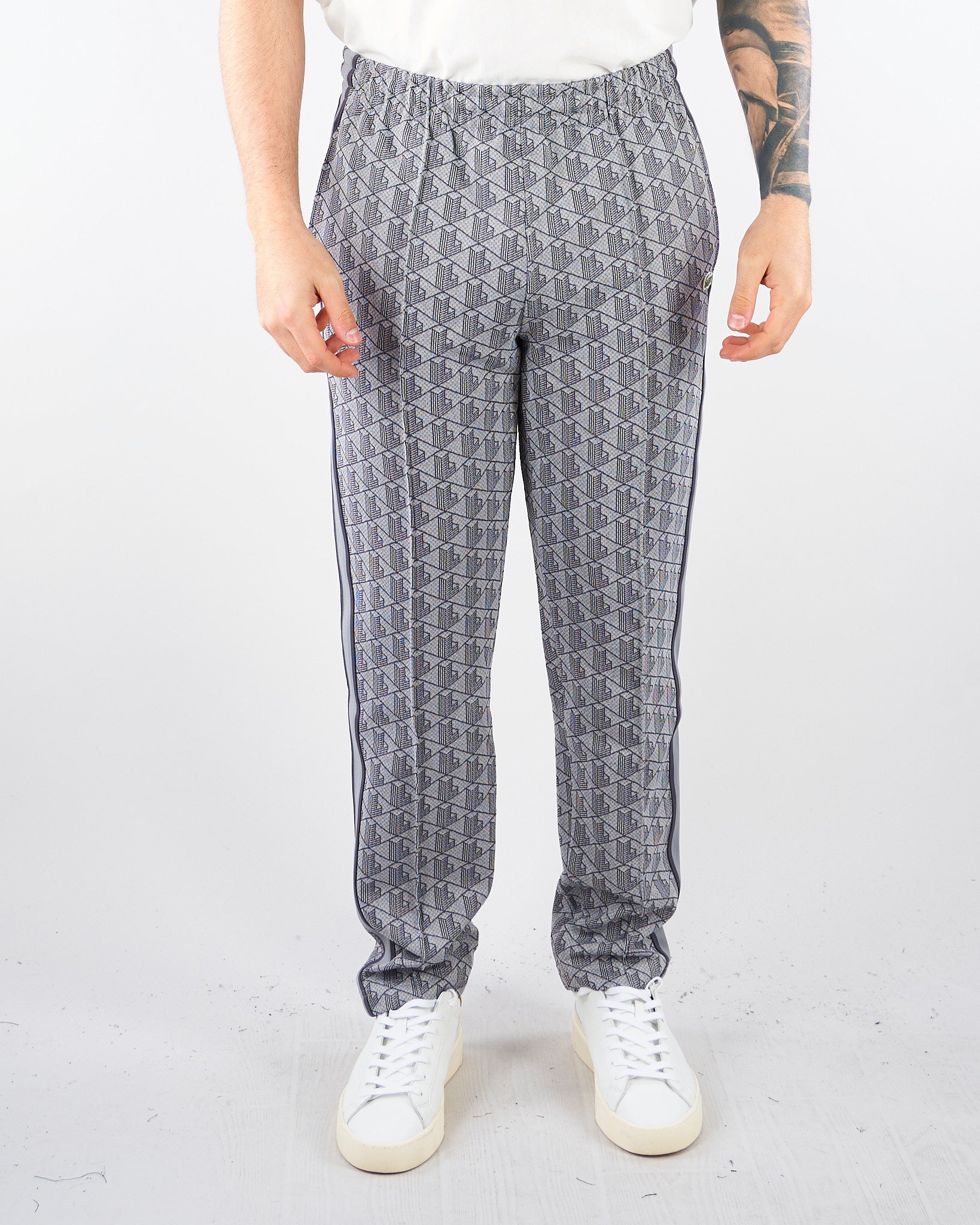 Pantalone Grigio in felpa jacquard monogram con logo XH1440 41I LACOSTE 
