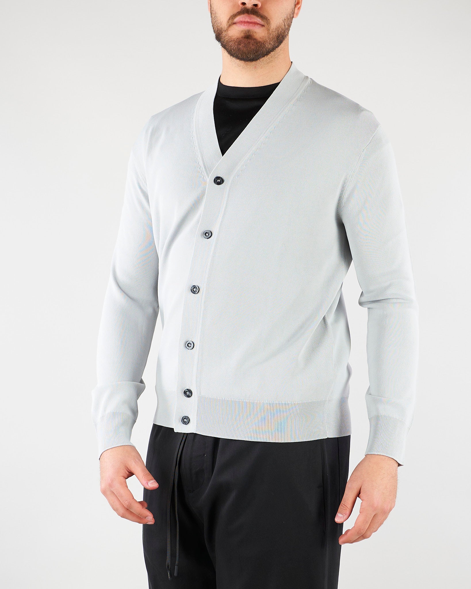 Cardigan Grigio Perla in maglia di viscosa LM26003 N049 LOW BRAND 