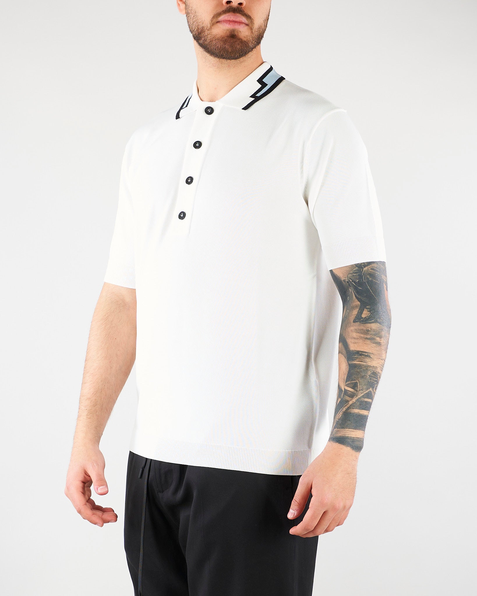Polo Bianco in maglia di viscosa con collo jacquard LM26005 A014 LOW BRAND 