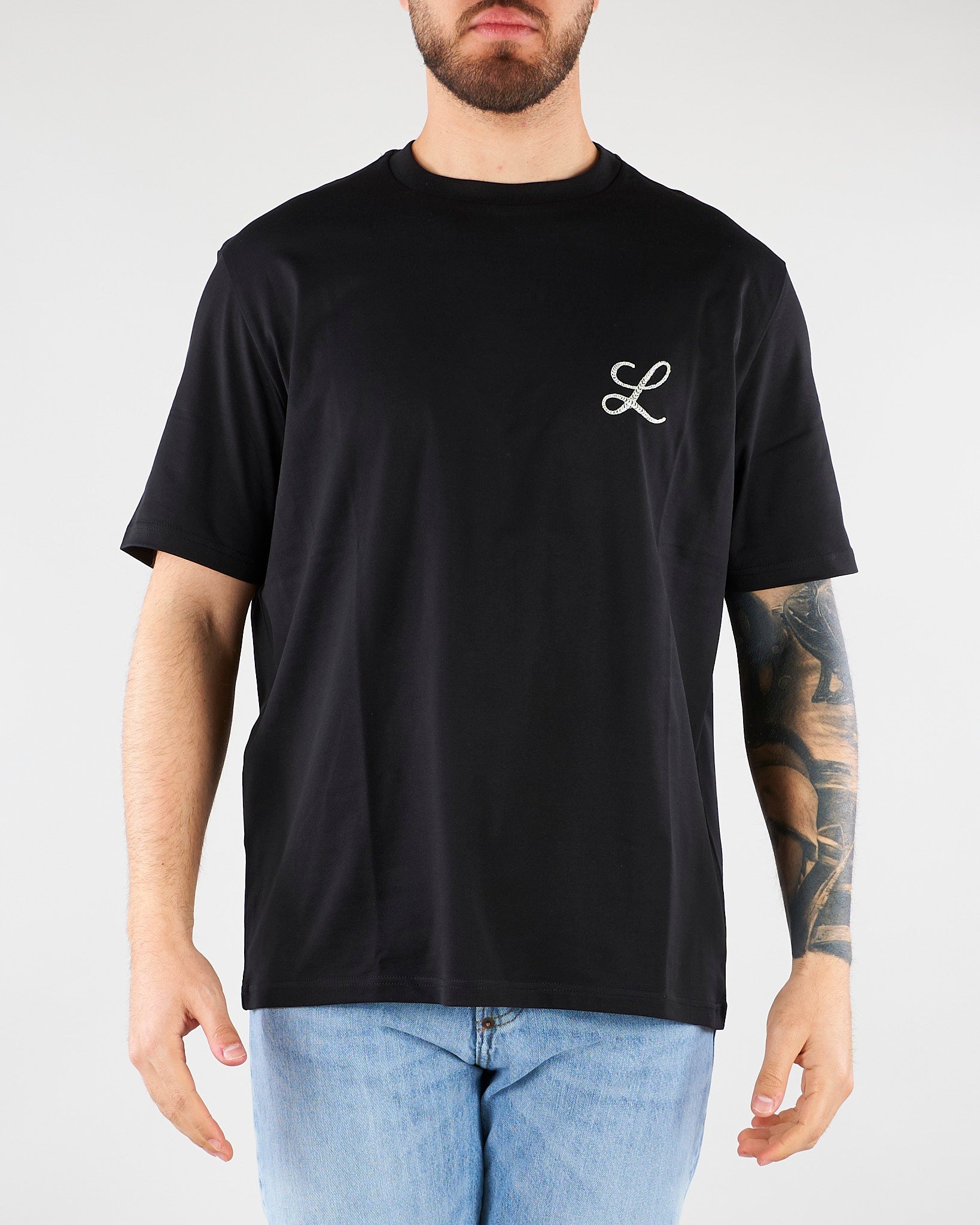 T-shirt Nero in jersey di cotone con ricamo logo Relaxed fit LT26009 D001 LOW BRAND 