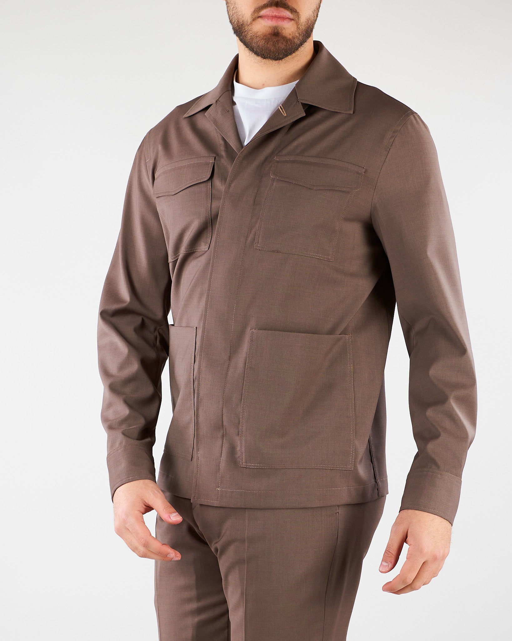 Overshirt Tortora in fresco di lana stretch 4032G2458260000 29 MANUEL RITZ 