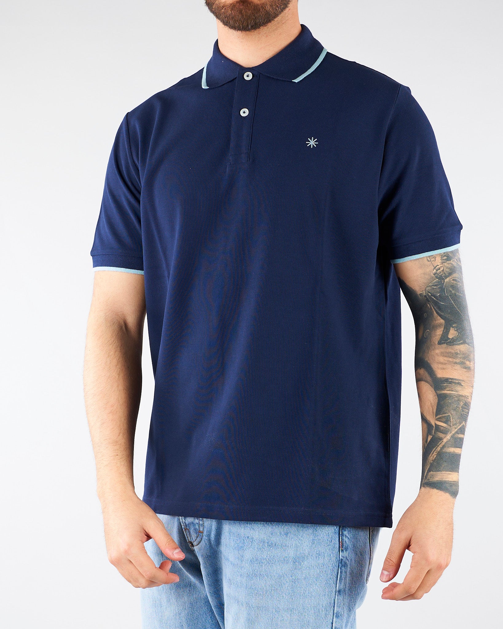 Polo Blu in pique di cotone con profili a contrasto 4032M550263265 89 MANUEL RITZ 
