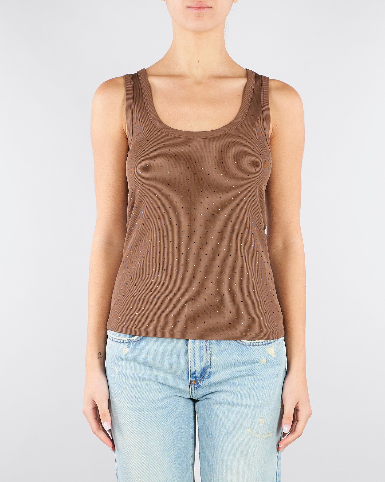Top Nocciola in jersey lucido con strass all over MLMORATABLING 1 MARELLA 