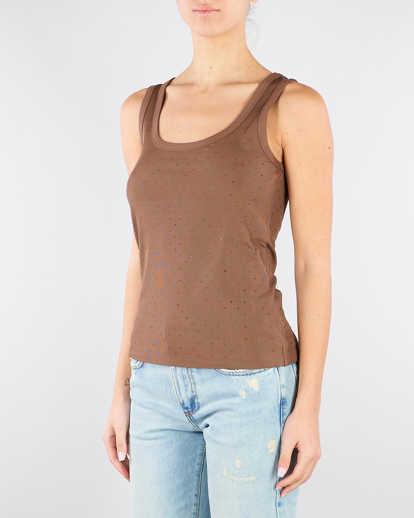 Top Nocciola in jersey lucido con strass all over MLMORATABLING 1 MARELLA 