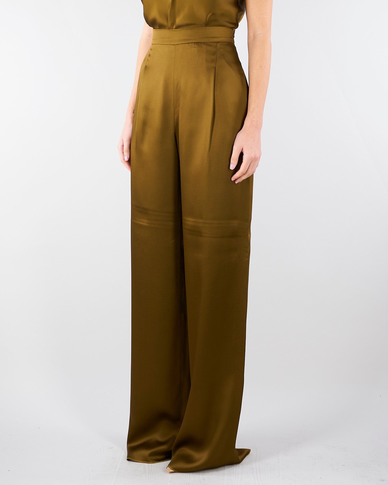 Pantalone Verde Olio in envers satin MSECONO 56 MAX MARA STUDIO 
