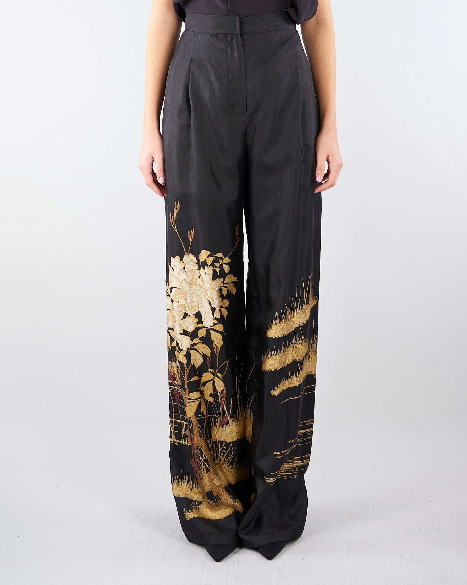 Pantalone Nero fluido in seta stampata MSEMAPPA 3 MAX MARA STUDIO 