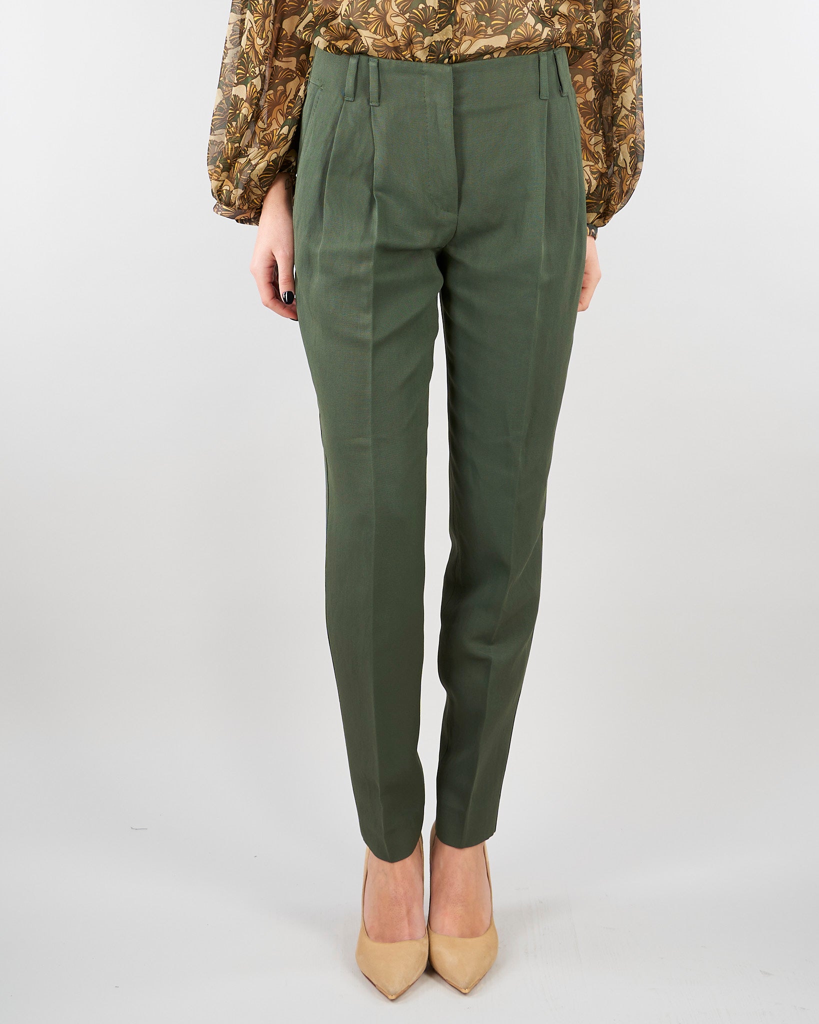 Pantalone Verde carrot in viscosa e lino MSTACERBO 9 MAX MARA STUDIO 
