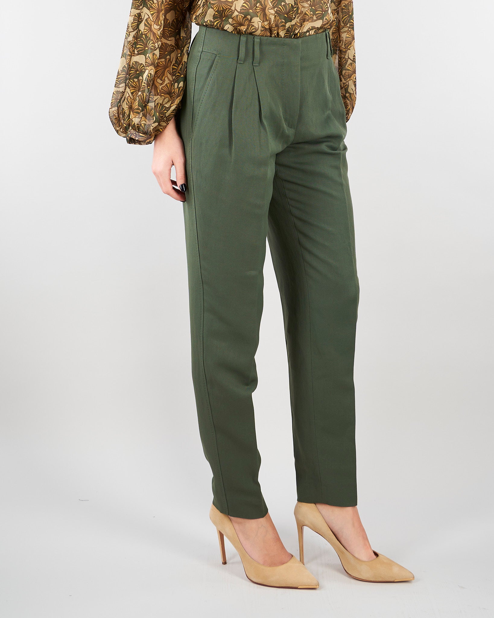 Pantalone Verde carrot in viscosa e lino MSTACERBO 9 MAX MARA STUDIO 
