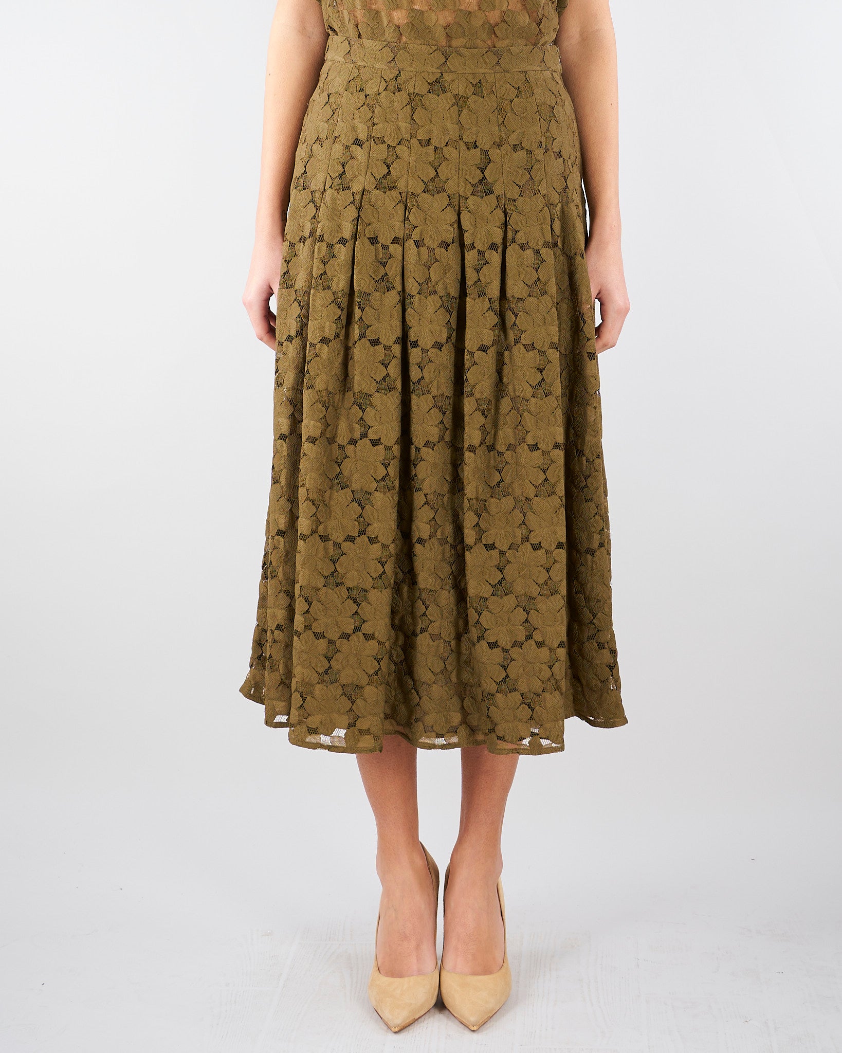 Gonna midi Verde Olio in pizzo MSTAIRONE 1 MAX MARA STUDIO 