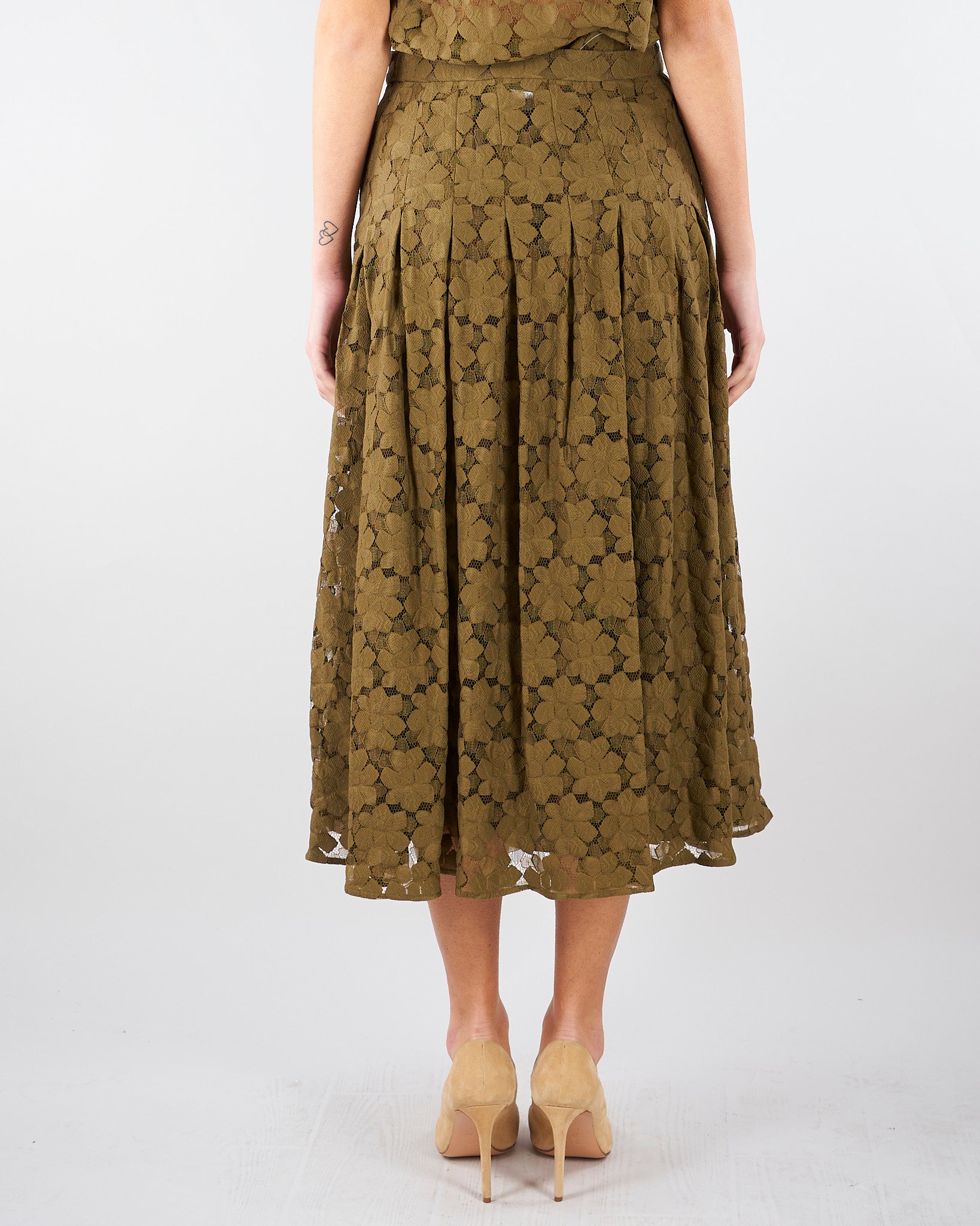 Gonna midi Verde Olio in pizzo MSTAIRONE 1 MAX MARA STUDIO 
