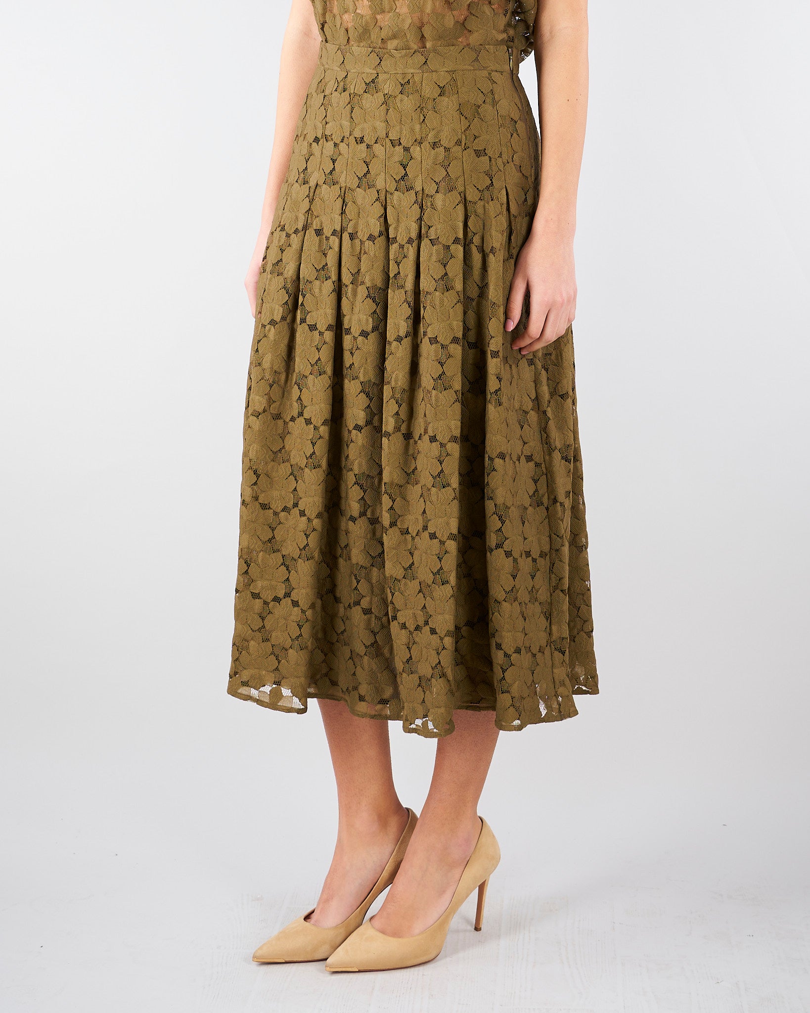 Gonna midi Verde Olio in pizzo MSTAIRONE 1 MAX MARA STUDIO 