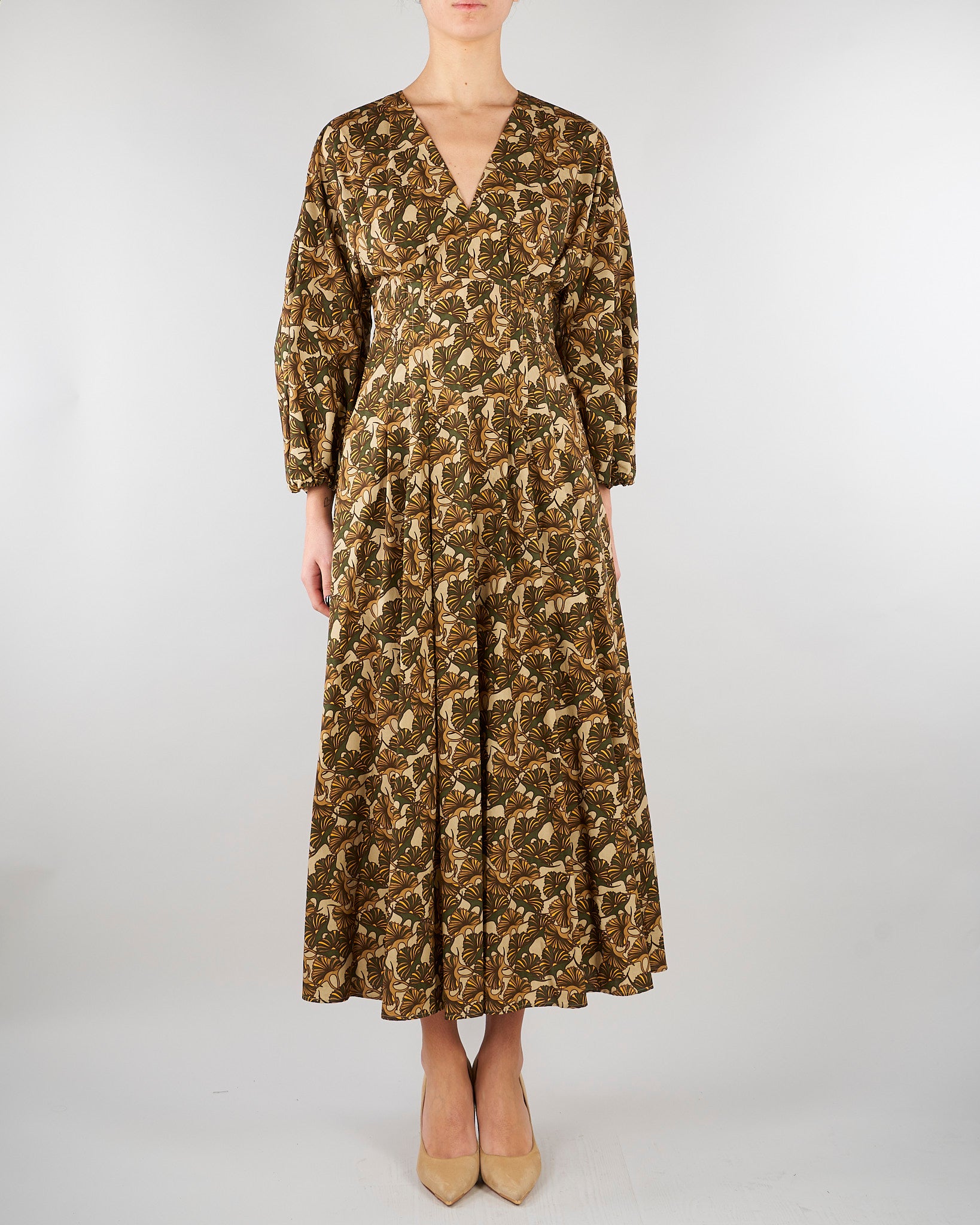 Abito Beige-Verde in popeline di cotone stampato MSTASTICE 5 MAX MARA STUDIO 