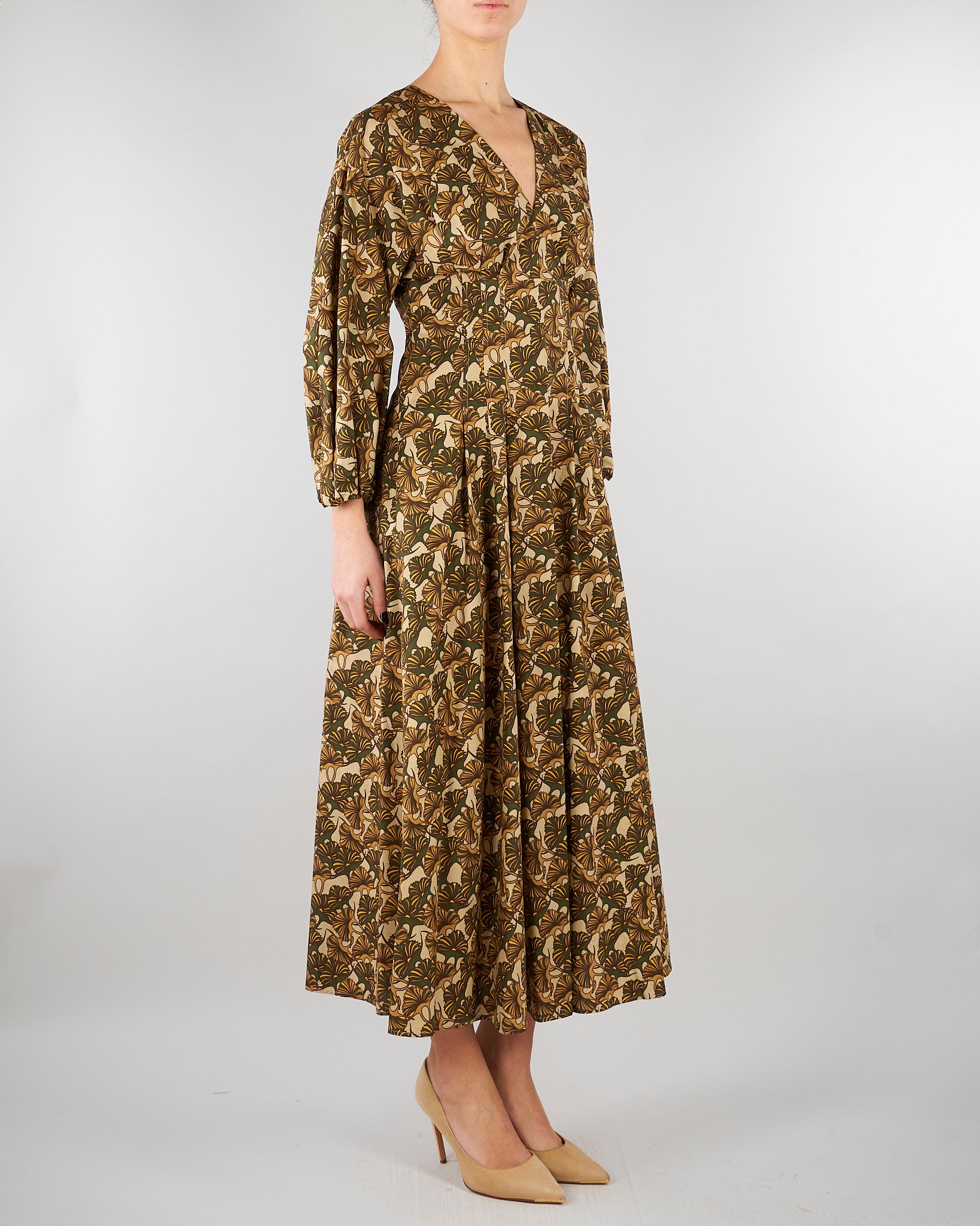 Abito Beige-Verde in popeline di cotone stampato MSTASTICE 5 MAX MARA STUDIO 