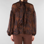 Blusa Marone in chiffon di seta stampata MSTBALLATA 2 MAX MARA STUDIO 
